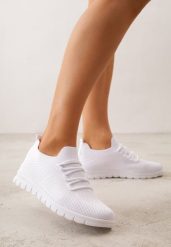 Białe Sznurowane Buty Sportowe Sneakersy z Siateczki Caeolea. Białe obuwie sportowe casual damskie Born2be, z jeansu, bez zapięcia, na fitness i siłownię. Za 59.99 zł.