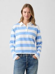 GAP Koszulka polo w kolorze błękitno-białym rozmiar: XL. Białe bluzki damskie GAP, xl, bez wzorów, z bawełny, bez kołnierzyka, bez ramiączek. Za 83.22 zł.