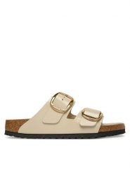Birkenstock Klapki Arizona Big Buckle Hex 1031873 Beżowy. Brązowe klapki damskie Birkenstock, bez wzorów, ze skóry, bez obcasa, bez zapięcia. Za 719.99 zł.
