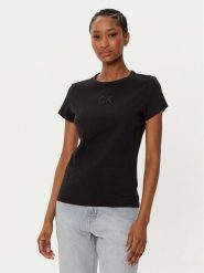 Calvin Klein T-Shirt Satin K20K207974 Czarny Regular Fit. Czarne t-shirty damskie Calvin Klein, xxs, bez wzorów, z bawełny, bez kołnierzyka. Za 109.99 zł.
