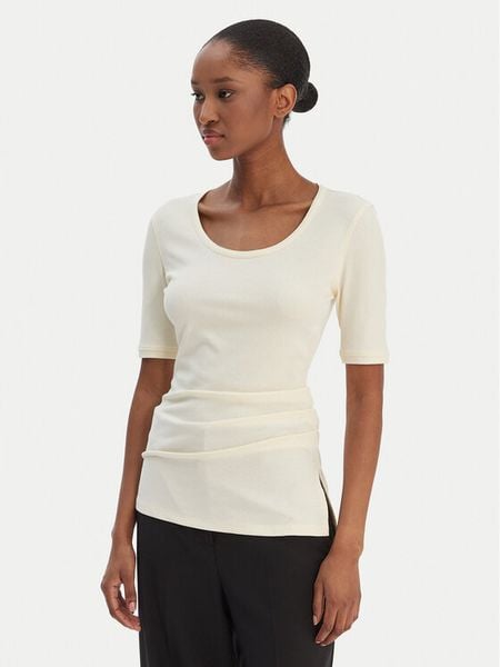 Calvin Klein Bluzka LV044E267G Beżowy Slim Fit. Brązowe bluzki damskie Calvin Klein, l, bez wzorów, bez kołnierzyka, bez ramiączek. Za 218.99 zł.