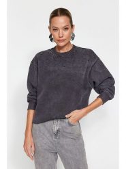 Trendyol Bluza w kolorze antracytowym rozmiar: XS. Czarne bluzy damskie Trendyol, xs, bez wzorów, z bawełny, bez kaptura. Za 74.63 zł.