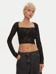 ROTATE Bluzka Amalina 113069100 Czarny Slim Fit. Czarne bluzki damskie ROTATE, bez wzorów, z syntetyku, bez kołnierzyka, bez ramiączek. Za 469.99 zł.