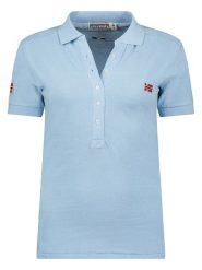 Geographical Norway Koszulka polo "Kely" w kolorze błękitnym rozmiar: XL. Niebieskie bluzki damskie Geographical Norway, xl, bez wzorów, z bawełny, bez kołnierzyka, bez ramiączek. Za 57.06 zł.
