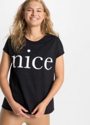 T-shirt z czystej bawełny organicznej. Czarne t-shirty damskie bonprix, bez wzorów, z bawełny, bez kołnierzyka. Za 52.99 zł.