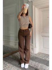 Trendyol Dżinsy - Regular fit - w kolorze brązowym rozmiar: 36. Brązowe jeansy damskie Trendyol, z podwyższonym stanem. Za 118.28 zł.