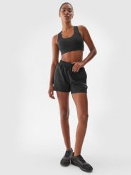 4F Spodenki treningowe szybkoschnące damskie - czarne S. Czarne spodenki sportowe damskie 4F, s, bez wzorów, z dzianiny, z podwyższonym stanem, na fitness i siłownię. Za 99.99 zł.
