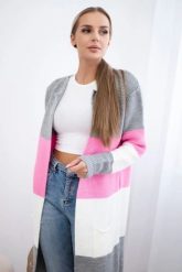 Sweter Kardigan w pasy szary+jasny różowy. Czerwone kardigany damskie KESI, l, bez wzorów, z wełny. Za 178.78 zł.