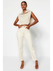 Trendyol Dżinsy - Slim fit - w kolorze beżowym rozmiar: 42. Brązowe jeansy damskie Trendyol, z podwyższonym stanem. Za 87.81 zł.