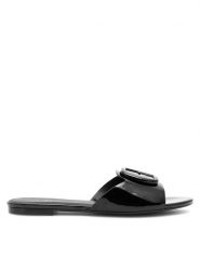 Eva Minge Klapki REGINE-SL2273-1 Czarny. Czarne klapki damskie Eva Minge, bez wzorów, z lakierowanej skóry, bez obcasa, bez zapięcia. Za 239.99 zł.