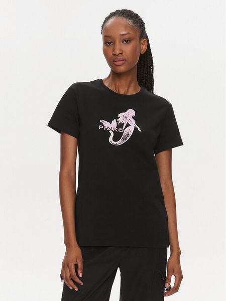 Pinko T-Shirt 100789 A1OC Czarny Regular Fit. Czarne t-shirty damskie Pinko, xs, bez wzorów, z bawełny, bez kołnierzyka. Za 209.99 zł.