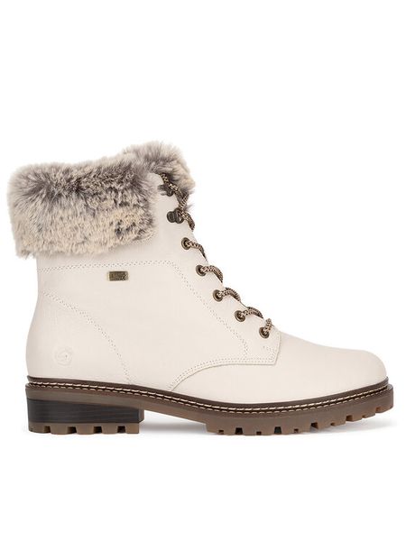 Remonte Trzewiki D0B74-80 Biały. Białe botki damskie Remonte, ze skóry, bez obcasa, na płaskiej podeszwie, bez zapięcia. Za 423.00 zł.