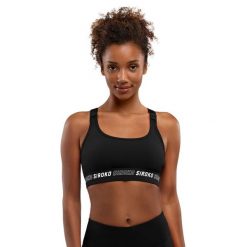 Stanik sportowy Fitness Damski Cardio Wysokie wsparcie. Czarne biustonosze sportowe damskie SIROKO, bez wzorów, z nylonu. Za 105.00 zł.