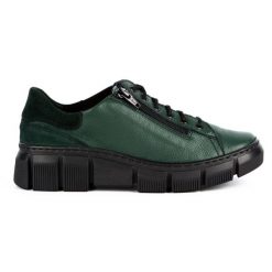 WASAK Półbuty damskie sneakersy skórzane 0663W zielone. Zielone półbuty damskie na jesień, bez wzorów, ze skóry, bez obcasa, bez zapięcia. Za 423.31 zł.
