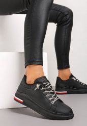 Czarne Sneakersy Ozdobione Brokatem z Cyrkoniami na Sznurowadłach Nilena. Czarne obuwie sportowe damskie Renee, bez zapięcia. Za 69.99 zł.