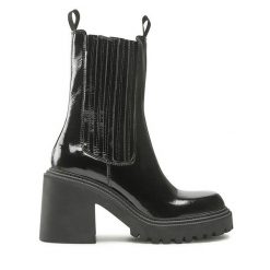 Botki GINO ROSSI. Czarne botki damskie Gino Rossi, bez obcasa, na słupku, bez zapięcia. Za 299.99 zł.