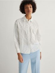 Koszula z haftem - biały. Białe koszule damskie Reserved, l, bez wzorów, z bawełny, bez kołnierzyka, bez ramiączek. Za 129.99 zł.