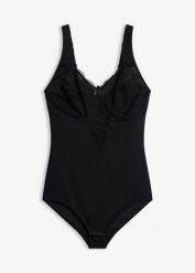 Body bez fiszbinów z koronką, średni stopień modelowania sylwetki. Czarne bielizna korygująca bonprix, bez wzorów, z koronki. Za 124.99 zł.