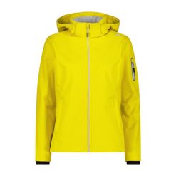 Damska kurtka turystyczna z kapturem CMP. Żółte kurtki damskie CMP, bez wzorów, z softshellu, z kapturem. Za 356.00 zł.