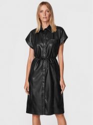 Sisley Sukienka z imitacji skóry 4MTMLV01Q Czarny Regular Fit. Czarne sukienki damskie Sisley, bez wzorów, ze skóry, bez ramiączek. Za 579.99 zł.