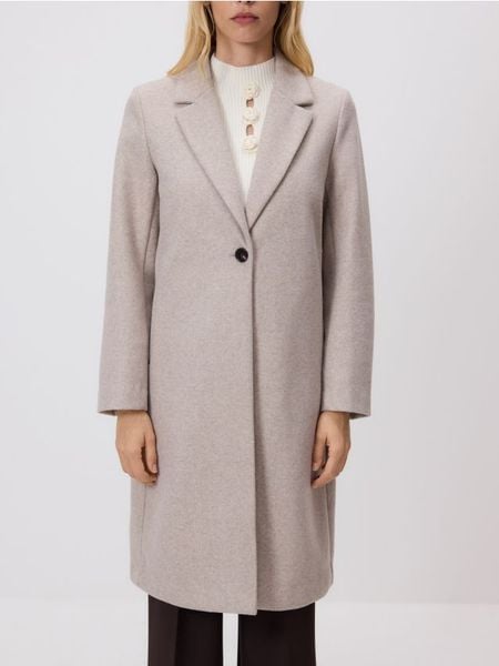 Jednorzędowy płaszcz - beżowy. Brązowe płaszcze damskie Reserved, l, bez wzorów, z tkaniny, bez kaptura. W wyprzedaży za 99.99 zł.