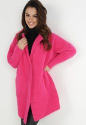 Fuksjowy Płaszcz z Bawełną Oversize Klepheia. Czerwone płaszcze damskie Born2be, bez wzorów, z bawełny, bez kaptura. Za 209.99 zł.