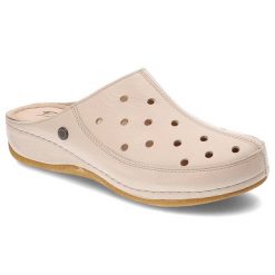Beżowe Klapki Pollonus Wygodne Skórzane Buty Damskie. Brązowe klapki damskie Pollonus, bez wzorów, ze skóry, bez obcasa, bez zapięcia. Za 199.00 zł.