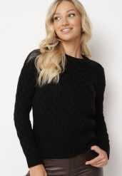 Czarny Sweter z Ozdobnym Tłoczeniem Attenja. Czarne swetry klasyczne damskie Born2be, m, z jeansu, bez kołnierzyka. Za 109.99 zł.