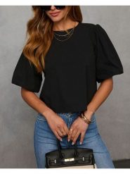 Milan Kiss Bluzka w kolorze czarnym rozmiar: XL. Czarne bluzki damskie Milan Kiss, xl, bez wzorów, bez kołnierzyka, bez ramiączek. Za 130.99 zł.