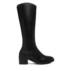 Kozaki Rieker. Czarne kozaki damskie Rieker, bez obcasa, na słupku, bez zapięcia. Za 559.99 zł.