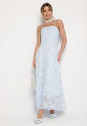 Jasnoniebieska Rozkloszowana Sukienka Vices z Gorsetowym Wiązaniem Fenosella. Niebieskie sukienki damskie Born2be, z aplikacjami, eleganckie, bez ramiączek. W wyprzedaży za 118.99 zł.