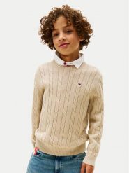 Tommy Hilfiger Sweter KB0KB09753 Beżowy Regular Fit. Brązowe swetry chłopięce Tommy Hilfiger, z bawełny, bez kołnierzyka. Za 349.99 zł.