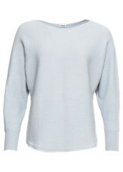 Sweter oversize z prążkowanej dzianiny. Niebieskie swetry klasyczne damskie bonprix, z dzianiny, bez kołnierzyka. Za 119.99 zł.