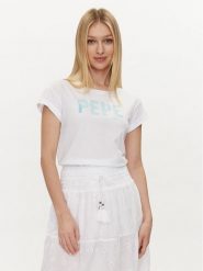 Pepe Jeans T-Shirt Janet PL505836 Biały Regular Fit. Białe t-shirty damskie Pepe Jeans, xs, bez wzorów, z bawełny, bez kołnierzyka. Za 199.99 zł.