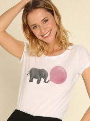 WOOOP Koszulka "Jumbo Bubble Gum" w kolorze białym rozmiar: S. Białe bluzki damskie Wooop, s, bez wzorów, z bawełny, bez kołnierzyka, bez ramiączek. Za 56.99 zł.