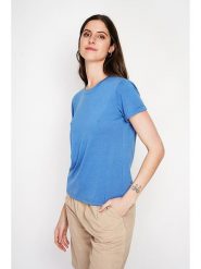 ASSUILI Koszulka w kolorze błękitnym rozmiar: 42. Niebieskie bluzki damskie Assuili, bez wzorów, bez kołnierzyka, bez ramiączek. Za 56.99 zł.