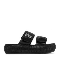 Klapki Juicy Couture. Czarne klapki damskie Juicy Couture, bez wzorów, bez obcasa, bez zapięcia. Za 249.99 zł.