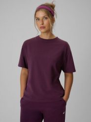 4F T-shirt loose gładki damski - fioletowy XL. Fioletowe t-shirty damskie 4F, xl, bez wzorów, z bawełny, bez kołnierzyka. Za 79.99 zł.