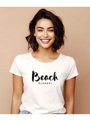 WOOOP Koszulka "Beach please" w kolorze białym rozmiar: L. Białe koszulki damskie Wooop, l, bez wzorów, z bawełny, bez kołnierzyka, bez ramiączek. Za 57.06 zł.