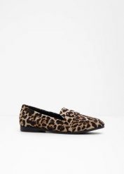 Loafersy w panertkę. Brązowe balerinki damskie bonprix, bez wzorów. Za 99.99 zł.