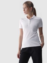 4F Koszulka polo slim damska - biała XS. Białe bluzki damskie 4F, xs, bez wzorów, z bawełny, bez kołnierzyka, bez ramiączek. Za 89.99 zł.