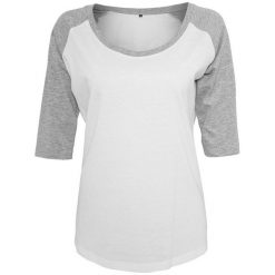 Koszulka Damska Wrzosowa Raglanowa. Białe bluzki damskie BUILD YOUR BRAND, xl, bez wzorów, bez kołnierzyka, bez ramiączek. Za 59.99 zł.