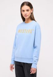 DAMSKA BLUZA MUSTANG LOGO Aberdeen Placid Blue 1014960 5057. Niebieskie bluzy damskie Mustang, l, bez wzorów, bez kaptura. Za 139.99 zł.