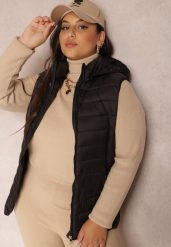 Czarna Kamizelka Pikowana z Kapturem Olava. Czarne kamizelki damskie Renee, plus size, bez wzorów, z kapturem. Za 169.99 zł.