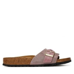 Klapki Birkenstock. Czerwone klapki damskie Birkenstock, bez wzorów, bez obcasa, bez zapięcia. Za 469.99 zł.