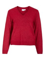 Vila Sweter "Vimiraz" w kolorze czerwonym rozmiar: XS. Czerwone swetry klasyczne damskie Vila, xs, bez kołnierzyka. Za 78.47 zł.