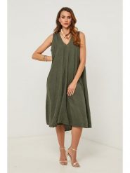 Fleur de Lin Sukienka w kolorze khaki rozmiar: S. Brązowe sukienki damskie Fleur de Lin, bez wzorów, ze lnu, bez ramiączek. Za 218.45 zł.