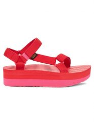 Teva Sandały w kolorze czerwonym rozmiar: 36. Czerwone sandały damskie Teva, bez wzorów, z otwartym noskiem, bez obcasa, na koturnie, bez zapięcia. Za 196.95 zł.