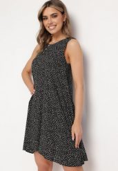 Czarna Bawełniana Sukienka w Kropki bez Rękawów Zdobiona Guzikami Cavlena. Czarne sukienki damskie Born2be, z aplikacjami, z bawełny, eleganckie, bez ramiączek. Za 69.99 zł.