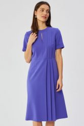 Elegancka sukienka midi z ozdobnymi zakładkami fioletowa. Fioletowe sukienki damskie Stylove, bez wzorów, eleganckie, bez ramiączek. Za 249.00 zł.